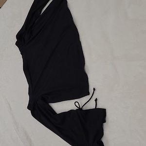 WAS $120  OLIVACEOUS Black Off the Shoulder Top. Sleeves with Slit and Tie.